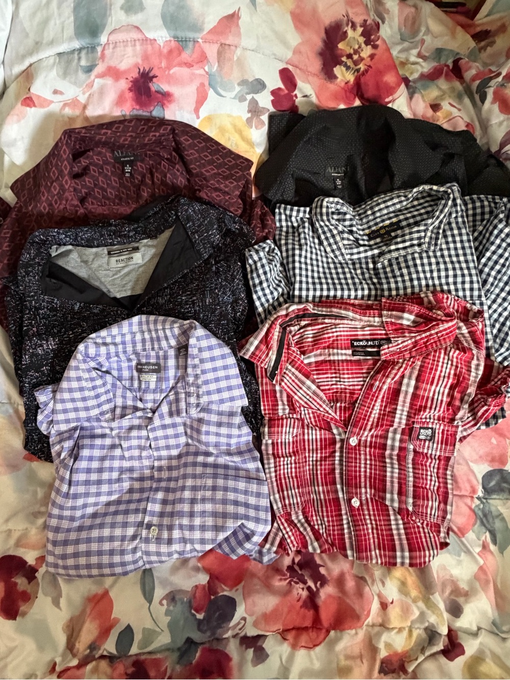 Men’s Long Sleeve Button-Down Shirt Bundle - Red, Black, Purple